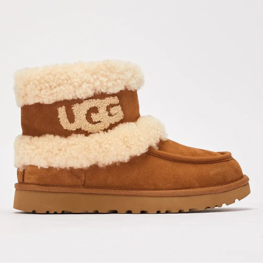Kids UGG Ultra Mini Fluff GS Chestnut Brown Nude Khaki 1143701K Snow Rain Boots